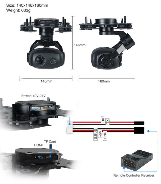 10X Optical Zoom Thermal Camera 320×240 IR with 3-axis Gimbal for multi-rotor UAV - KOZIET