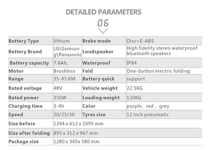 48V350W Motor Automatic Foldable Two Wheel