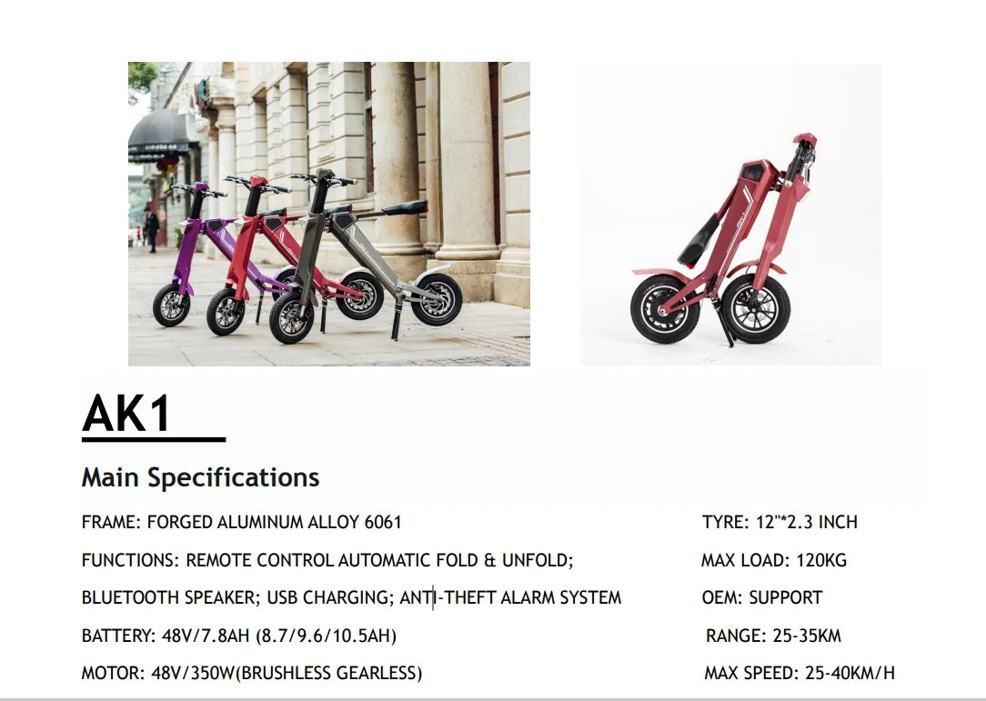 48V350W Motor Automatic Foldable Two Wheel